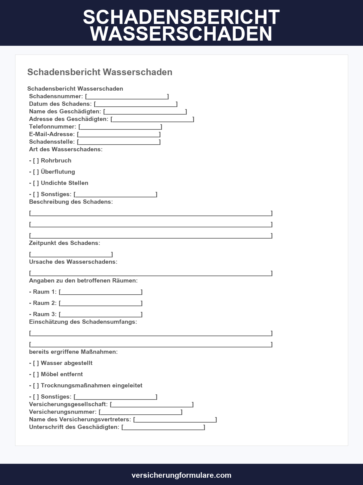 Schadensbericht Wasserschaden Vorlage